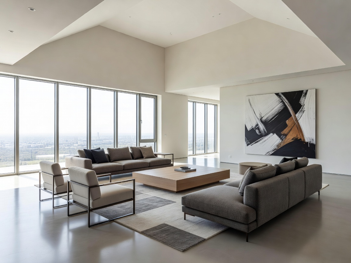 A spacious modern living room indicating a large square footage area