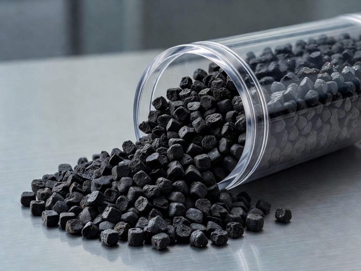 Black activated carbon pellets used in air and water filtration